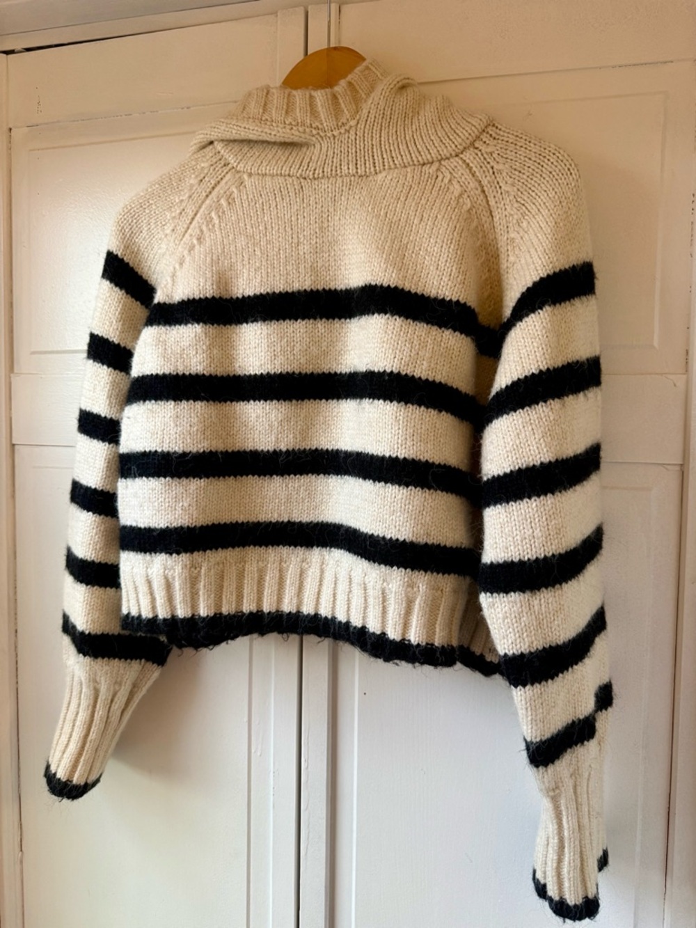 Zara Cream and Black Striped Turtleneck Sweater